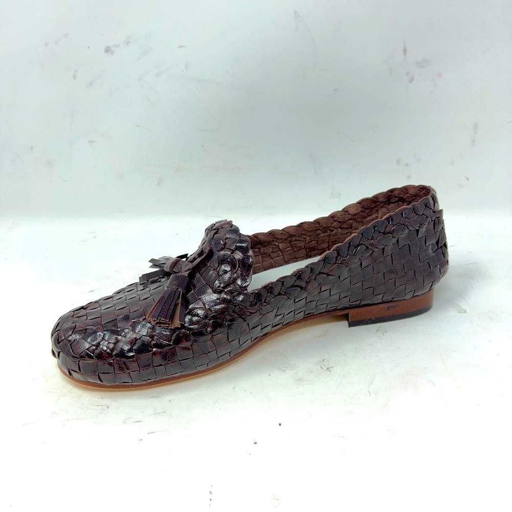 Leonardo Shoes NWOT Hand Made Woven Leather Tassel Loafers Made in Italy.